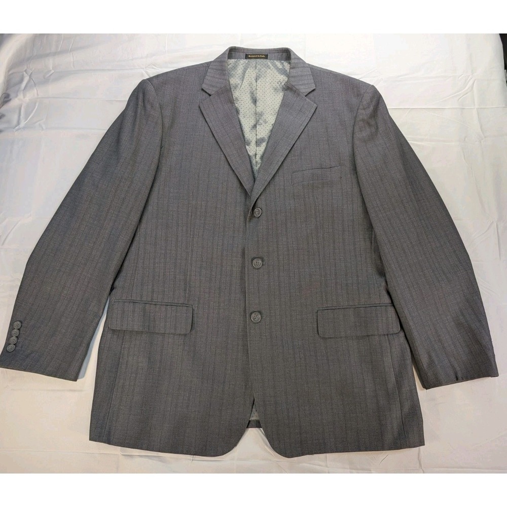 Vinci Mens 48L Gray Plaid Sport Coat Blazer 3 Button Designed in Italy